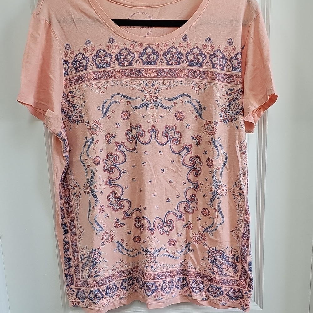 Lucky Brand Orange Pink Graphic Short Sleeve Tee
